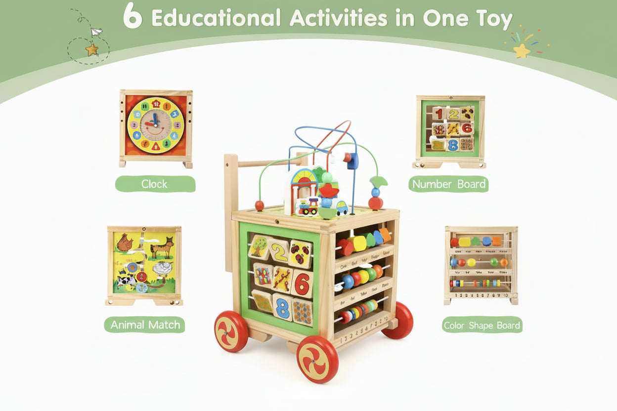 6 in 1 Grow-With-Me Wooden Learning Walker