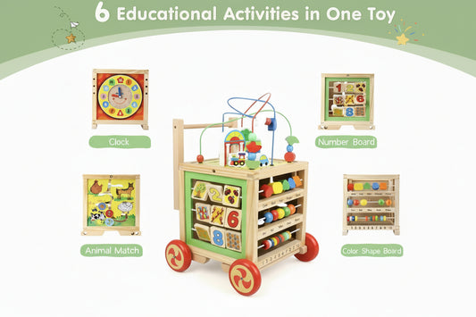 6 in 1 Grow-With-Me Wooden Learning Walker